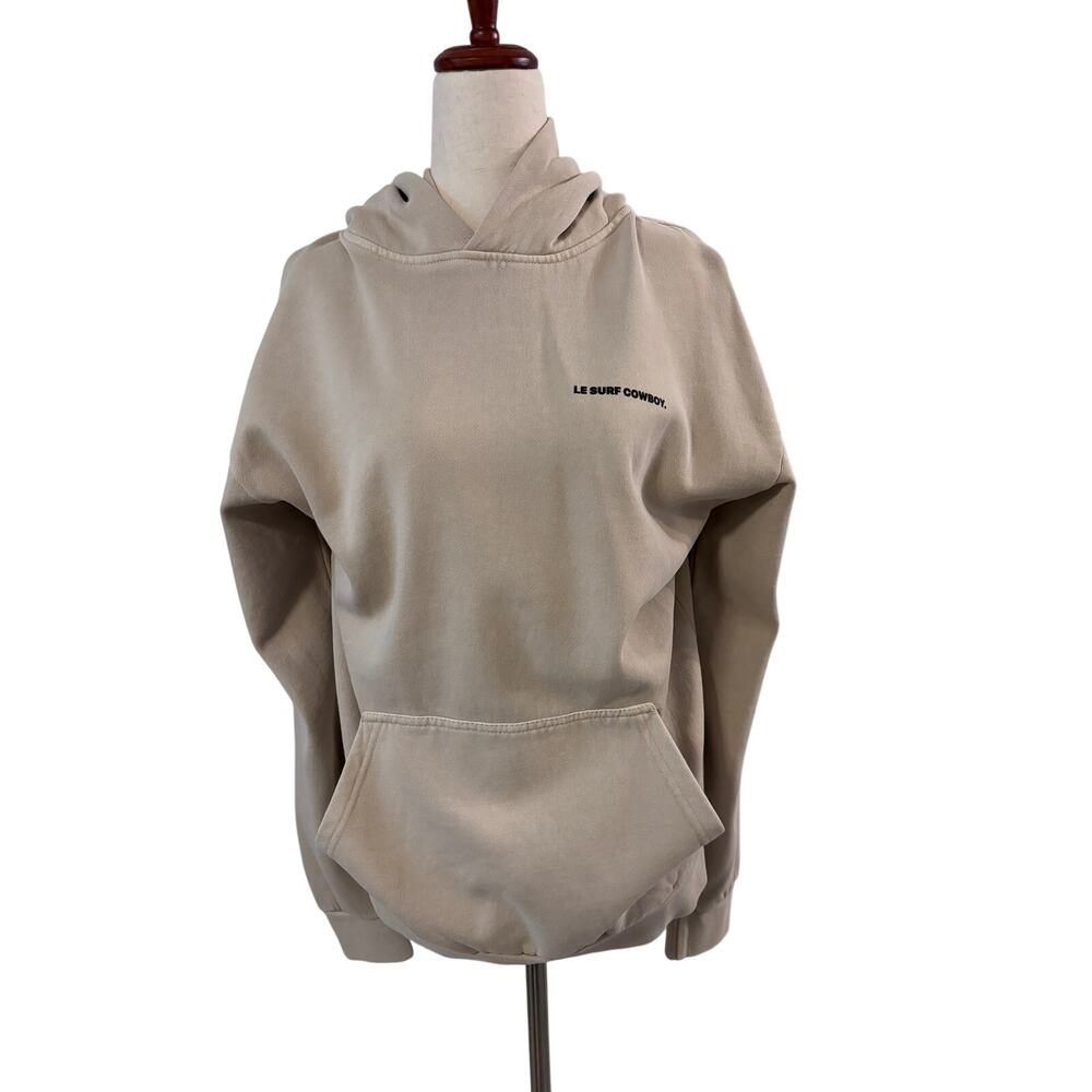 Le Surf Cowboy Hoodie Sweatshirt Medium Beige Graphic Pullover Oversized - Picture 2 of 9